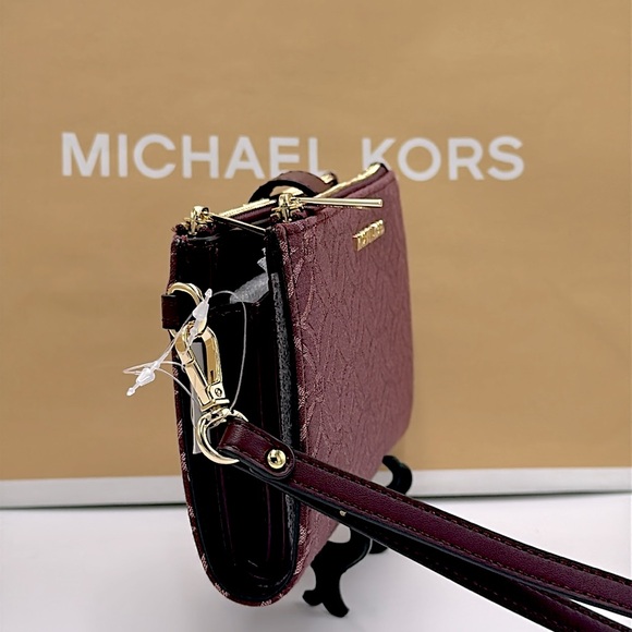 Michael Kors Jet Set Travel Lg Double-Zip Wristlet-Wallet-PhoneHolder Oxblood - Picture 5 of 16